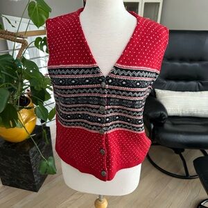 Vintage Eddie Bauer Red and White Lambswool Vest